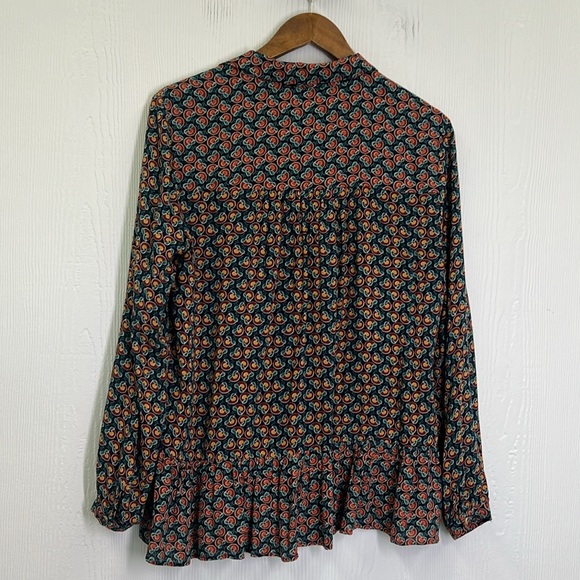Anthropologie - Maeve Janie Flounced Colorful Print Blue Motif Blouse Size 6 - Picture 13 of 14